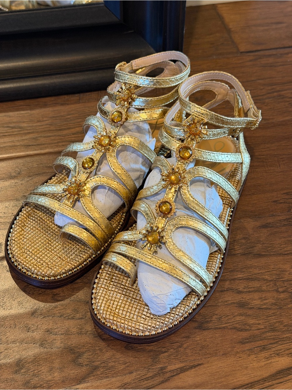 Sam Edelman Gold Jeweled Strappy Gladiator Sandals